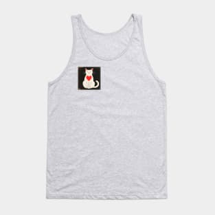 White cat in black window with heart Tank Top